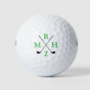 4 Groene Initiaal Monogram met Golfclubs Golfballen