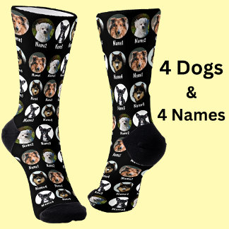 4 Honden, 4 Namen, Dog Foto - Gepersonaliseerd zwa Sokken