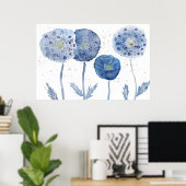 4 indigo abstract schilderij poster (Thuiskantoor)