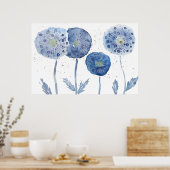 4 indigo abstract schilderij poster (Keuken)