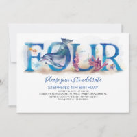 4 Invitation d'anniversaire Océan Bleu Monde sous-