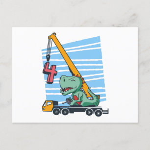 4 jaar 4e verjaardag mobiele kraan Dinosaurus Briefkaart