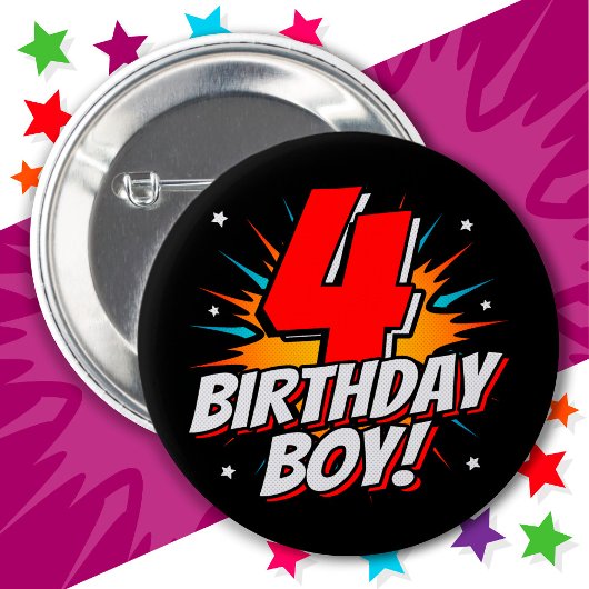 4 Jaar Oud Superheld Verjaardag Jongen 4e Verjaard Ronde Button 5,7 Cm