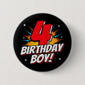 4 Jaar Oud Superheld Verjaardag Jongen 4e Verjaard Ronde Button 5,7 Cm (Voorkant)