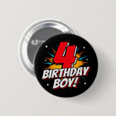 4 Jaar Oud Superheld Verjaardag Jongen 4e Verjaard Ronde Button 5,7 Cm (Voorkant /achterkant)