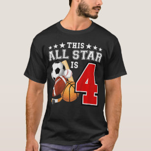 4 Jaar Oude Sportster Verjaardagsfeestje Alle Spor T-shirt