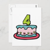 4 jaar oude verjaardagsCake Briefkaart (Voorkant / Achterkant)