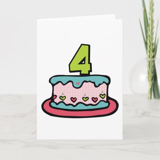 4 jaar oude verjaardagsCake Kaart (Voorkant)