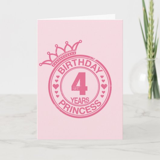 4 jaar - Verjaardag Prinses - roze Kaart (Voorkant)