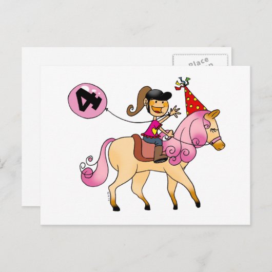 4-jarig meisje op een pony briefkaart (Voorkant / Achterkant)