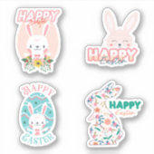 4 Joyeuses Pâques avec lapin et autocollants de fl (Devant)