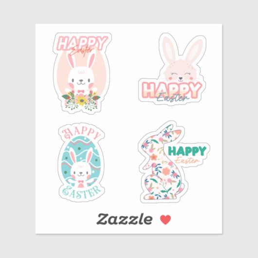 4 Joyeuses Pâques avec lapin et autocollants de fl (Feuille)