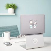 4 Joyeuses Pâques avec lapin et autocollants de fl (Ordinateur portable sur le bureau)