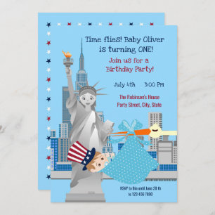 4 juillet 1er anniversaire Boy Party Invitation