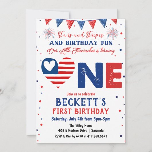 4 juillet 1er anniversaire Invitation (Devant)