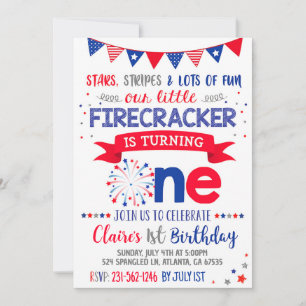 4 juillet 1er anniversaire Invitation Rouge Blanc