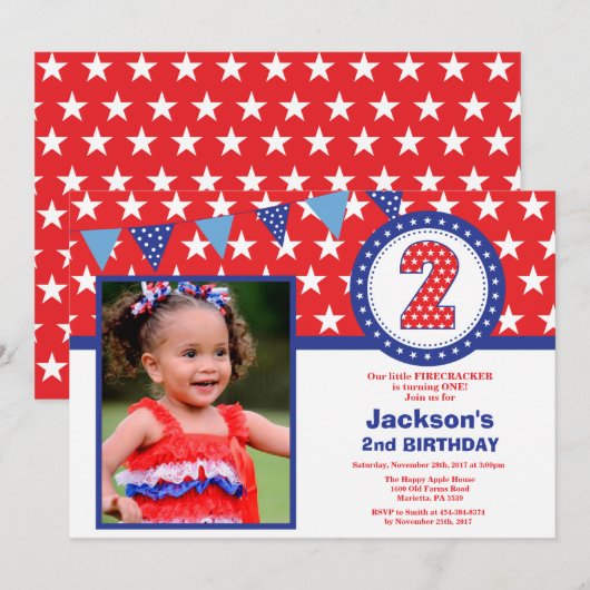 4 juillet 2e Invitation d'anniversaire (Devant / Derrière)