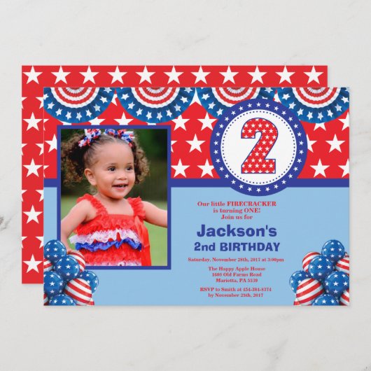 4 juillet 2e Invitation d'anniversaire (Devant / Derrière)