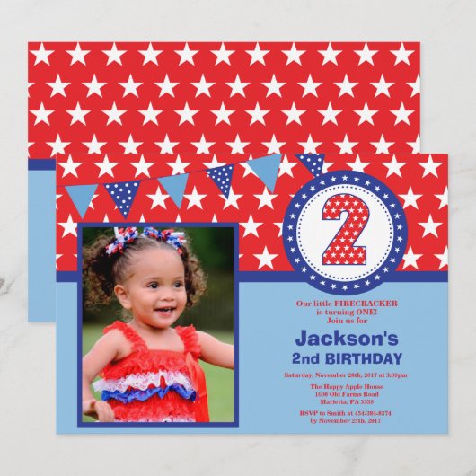 4 juillet 2e Invitation d'anniversaire (Devant / Derrière)