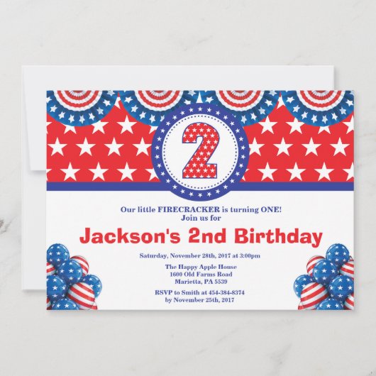 4 juillet 2e Invitation d'anniversaire (Devant)