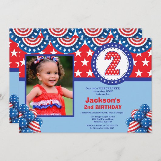 4 juillet 2e Invitation d'anniversaire (Devant / Derrière)