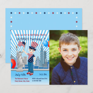 4 juillet Anniversaire Boy Party Photo Invitation