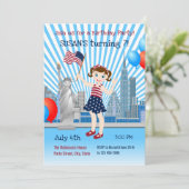 4 juillet Anniversaire Fille Fête Invitation (Debout devant)