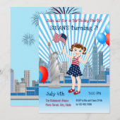 4 juillet Anniversaire Fille Fête Invitation (Devant / Derrière)