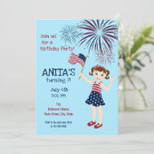 4 juillet Anniversaire Fille Fête Invitation (Debout devant)