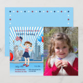 4 Juillet Anniversaire Fille Fête Photo Invitation (Devant / Derrière)