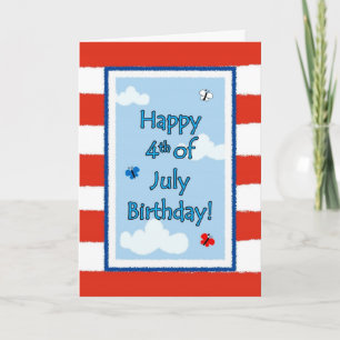 4 juillet Anniversaire, Papillons Drapeau Carte de
