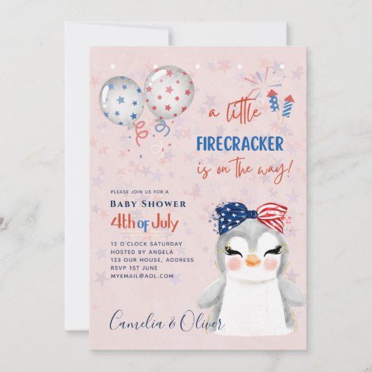 4 juillet BABY SHOWER INVITATION Firecracker Pengu (Devant)