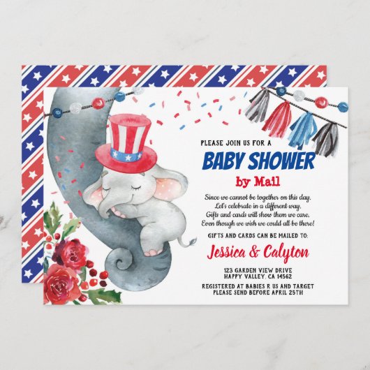 4 juillet Baby shower par courrier Invitation (Devant / Derrière)