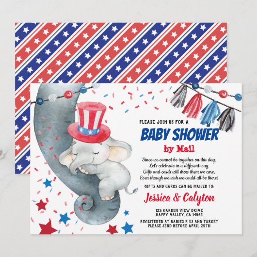 4 juillet Baby shower par courrier Invitation (Devant / Derrière)