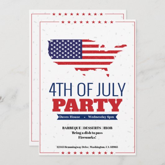 4 juillet Barbeque Party Invitation Amérique Carte (Devant / Derrière)