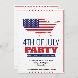 4 juillet Barbeque Party Invitation Amérique Carte