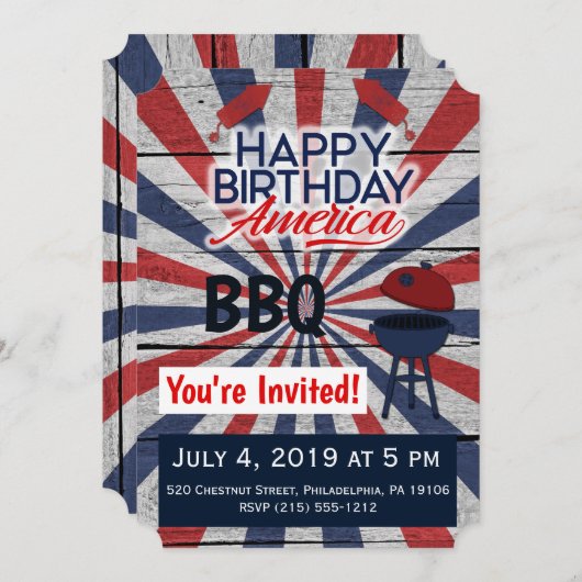 4 juillet BBQ Bonne invitation à plat pour l'Améri (Devant / Derrière)