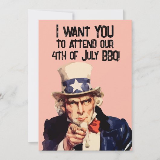 4 JUILLET BBQ ONCLE MÊME PARTI Invitations (Devant)