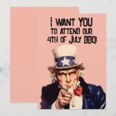 4 JUILLET BBQ ONCLE MÊME PARTI Invitations (Devant / Derrière)