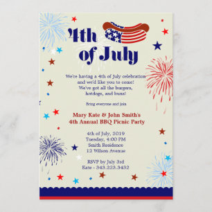4 juillet BBQ Picnic Invitation Party