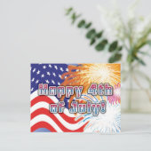 4 juillet carte postale avec drapeau et feux d'art (Debout devant)