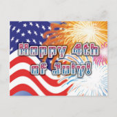 4 juillet carte postale avec drapeau et feux d'art (Devant)