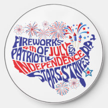 4 juillet Chargeur sans fil - USA Carte Fireworks