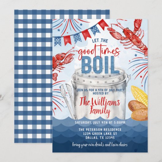 4 juillet Crawfish Seafood Boil Party Invitation (Devant / Derrière)