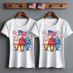 4 juillet Crème glacée USA Drapeau T-shirt femme