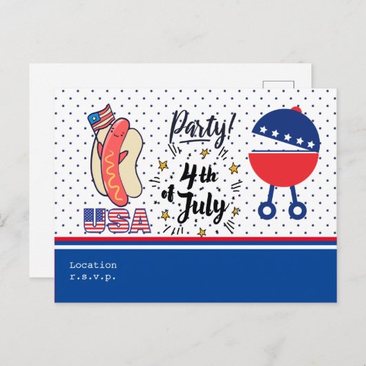 4 juillet Fête Barbecue invitation (Devant / Derrière)