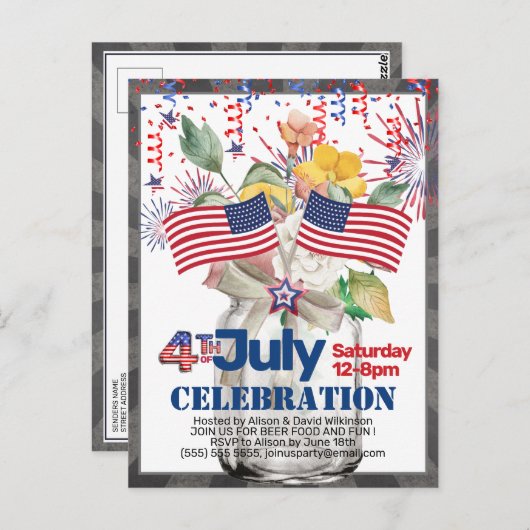 4 juillet Fête Mason Jar Invitation (Devant / Derrière)