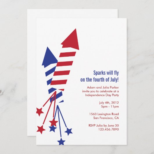 4 Juillet Feu d'artifice Rockets BBQ Invitation (Devant / Derrière)