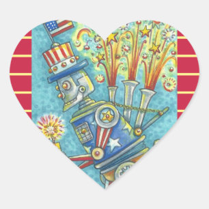 4 juillet FIREWORKERS ROBOT STICKERS Coeur * Feuil