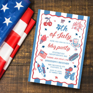 4 juillet Fireworks America Drapeau BBQ Invitation